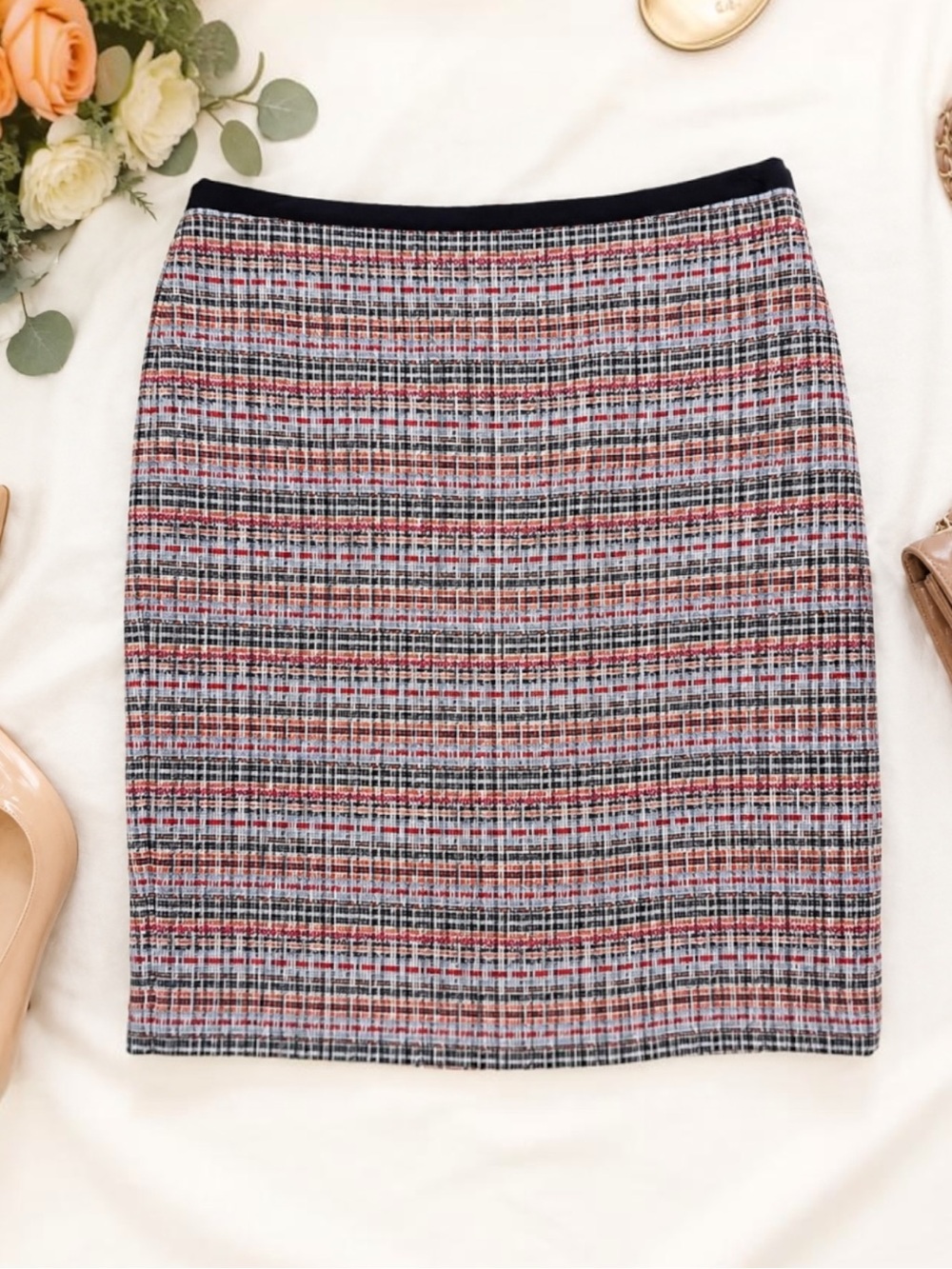 Talbots Multicolor Tweed Pencil Skirt Size 14 Career Office Classic Lined